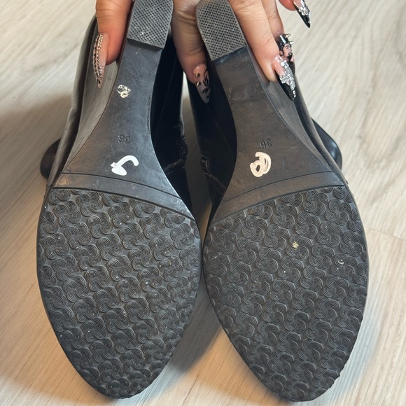 Black Leather Wedge Ankle Boots - Women's - Picture 4 of 4